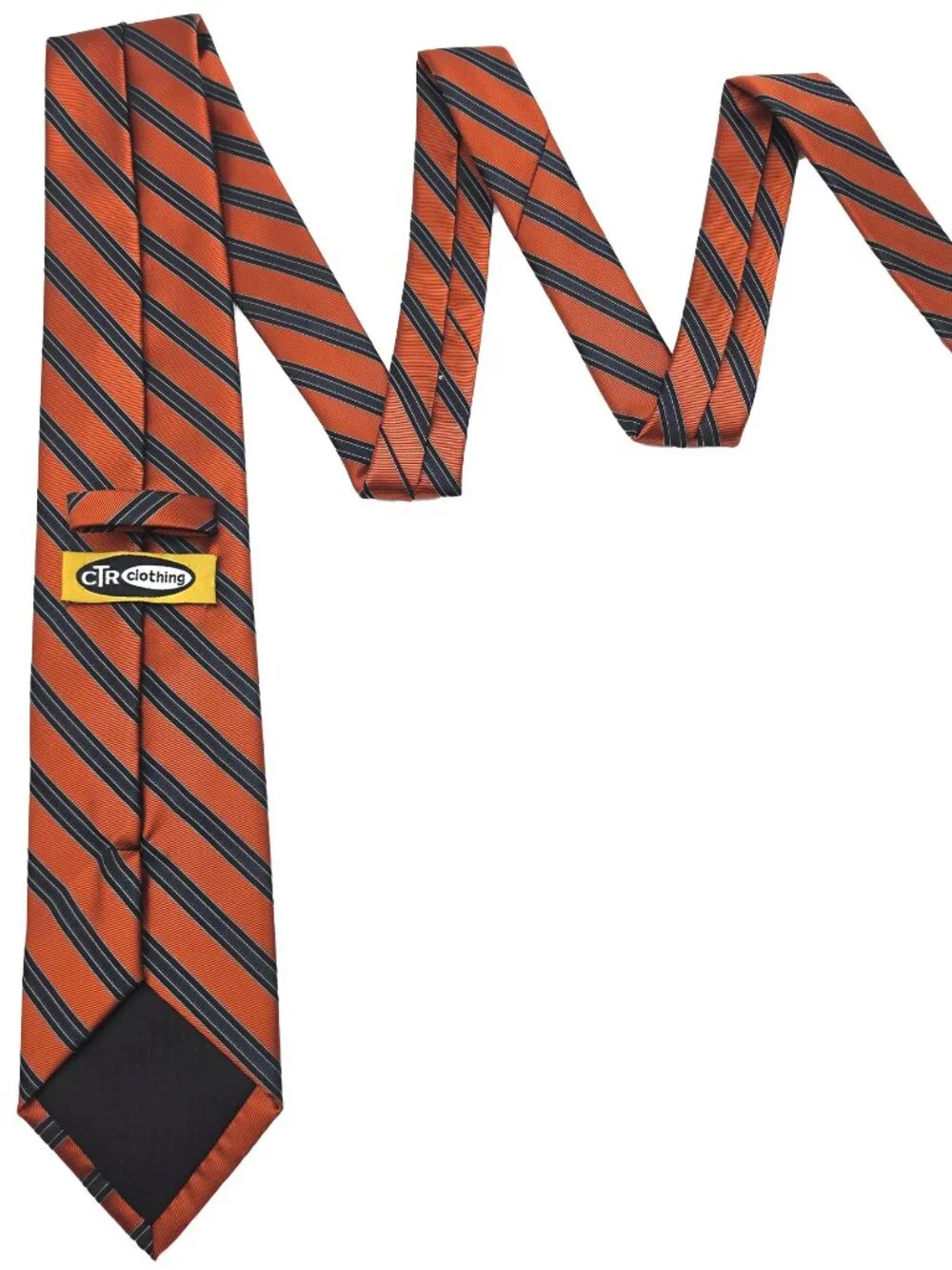 CTR Clothing Rust-Orange Black Striped Polyester Repp Tie Necktie 3.5 x 59